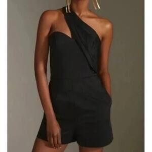 HUTCH x ANTHROPOLOGIE | One-Shoulder Romper Black Ruched Shorts Dressy | Size 4